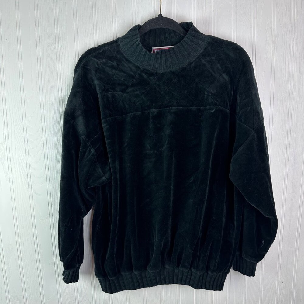 Pacer Black quilted velvet‎ sweater Long sleeve size Medium Vintage